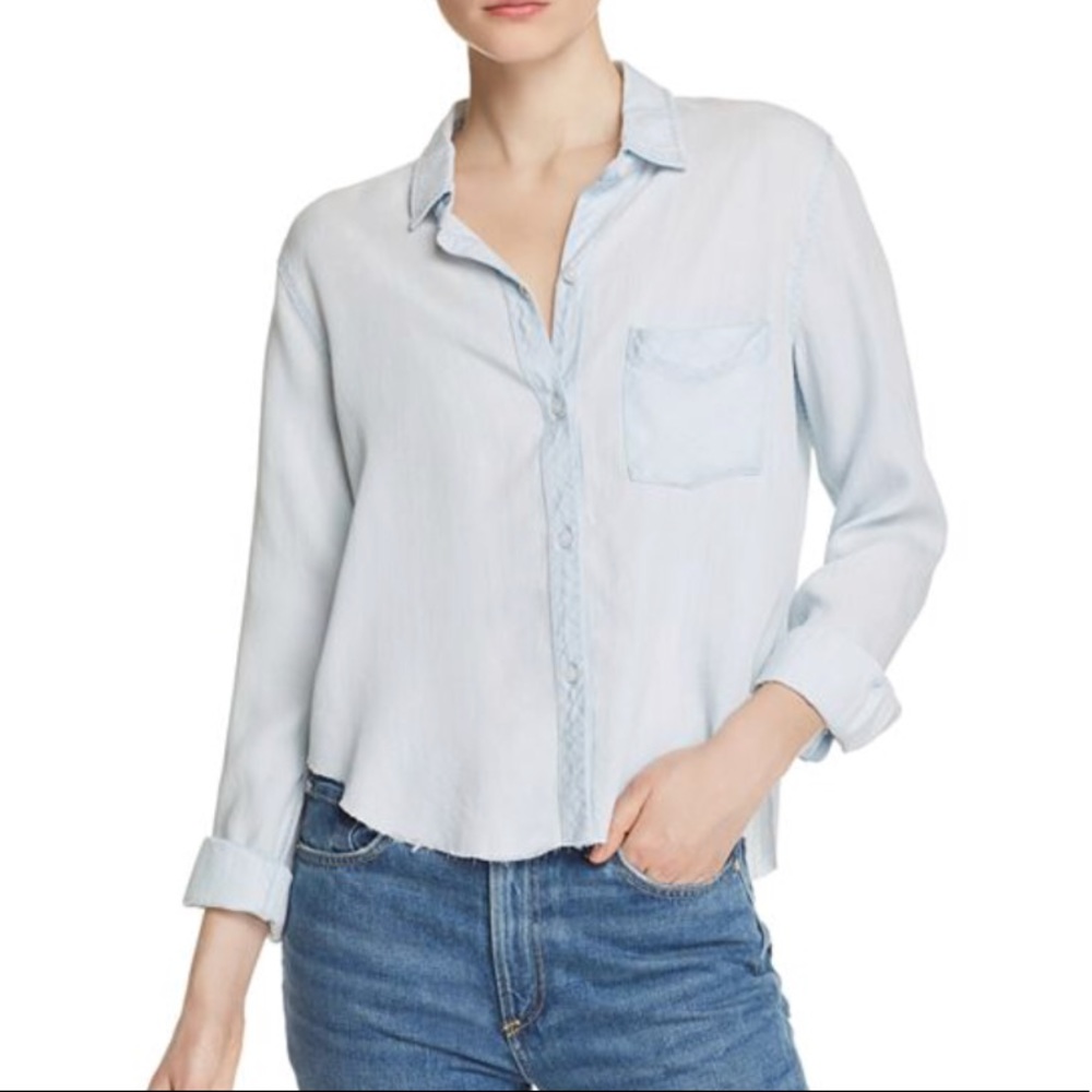 Rails Button-Front Chambray Raw Hem Shirt XS